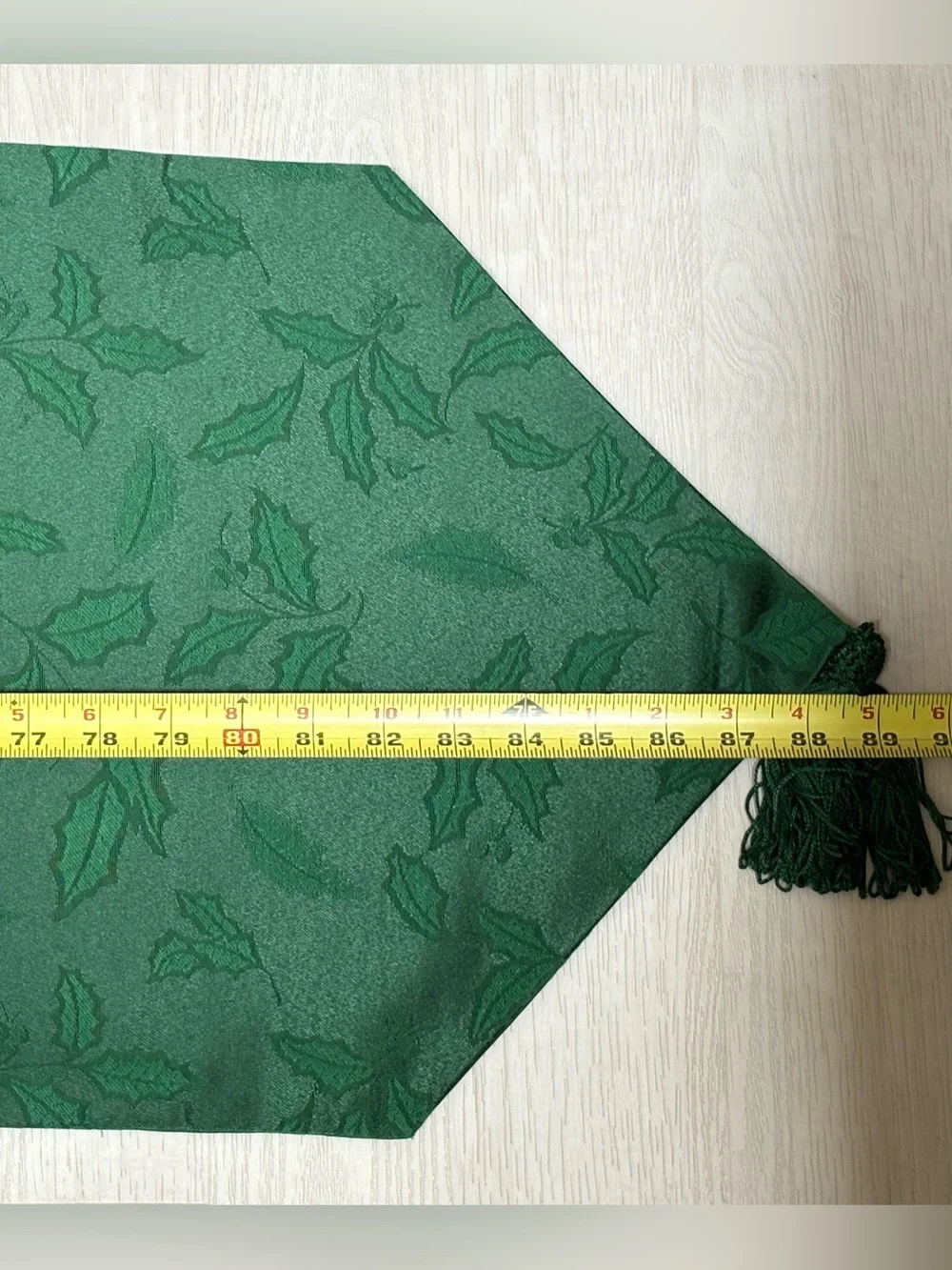 Green Holly Jacquard Fabric Christmas Table Runner 14.5”x 89”